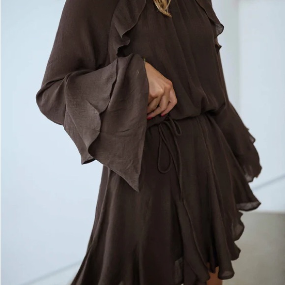 Chic Brown Ruffle Mini Dress - Picture 2 of 5